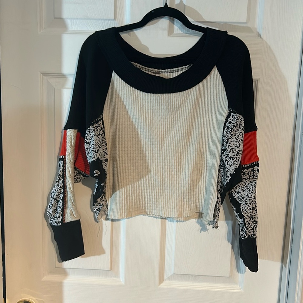 Free People Black and White Sweatshirt with Red Accents
